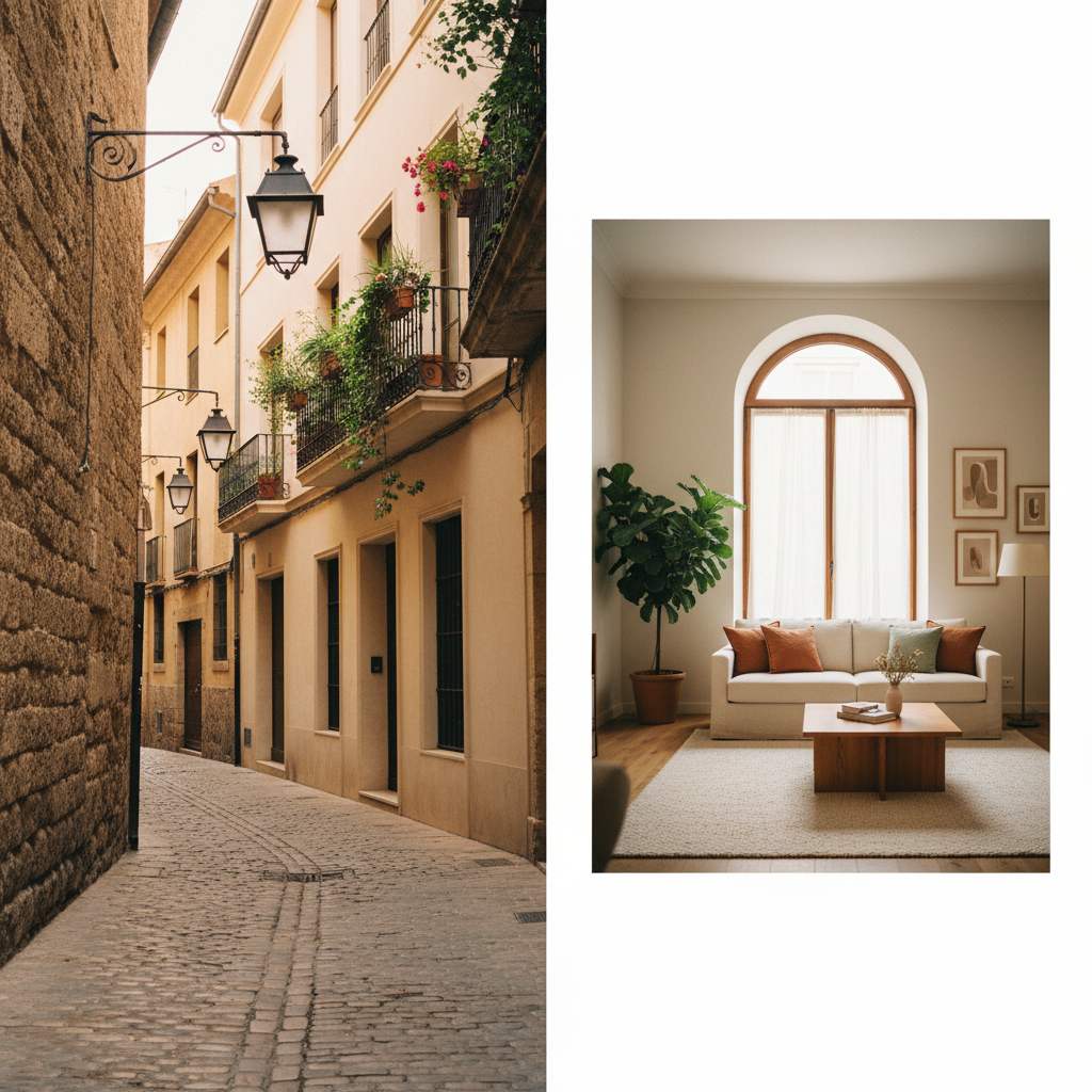 Calle estrecha de El Carmen Valencia con edificios modernistas